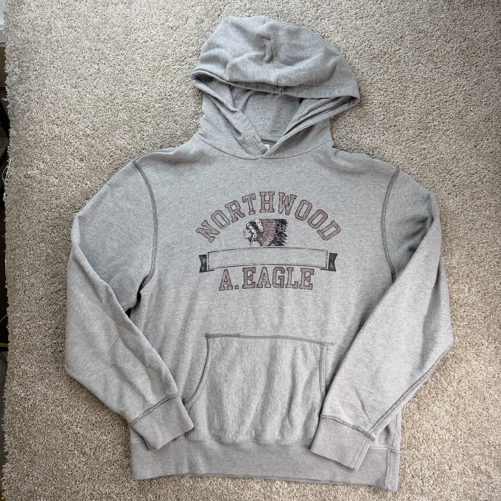 Y2K American Eagle Outfitters Hoodie Mens Large Gray Northwood Sweatshirt